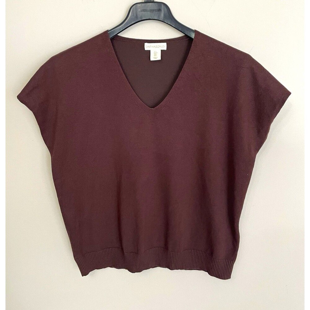 Cynthia Rowley V-Neck Knit Pullover Sweater Vest Solid Brown Size L